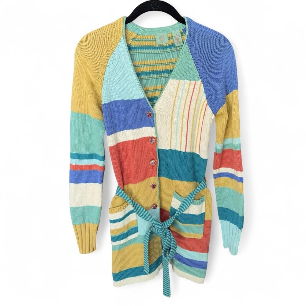 Anthropologie HWR Colorblock Stripe Knit Cardigan Belted Sweater size S